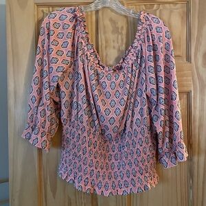 Society Pink and Black Geometric Blouse